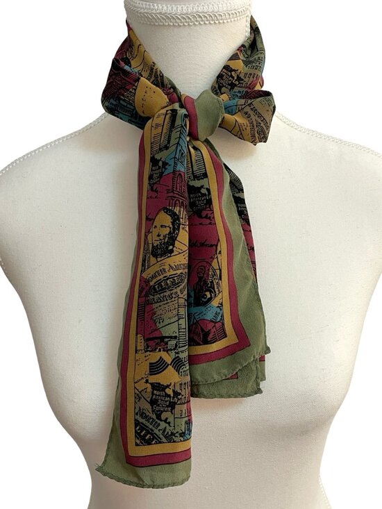 Varucci Accessories - Varucci 100% Silk Vintage Print Oblong Scarf 10 x 50
